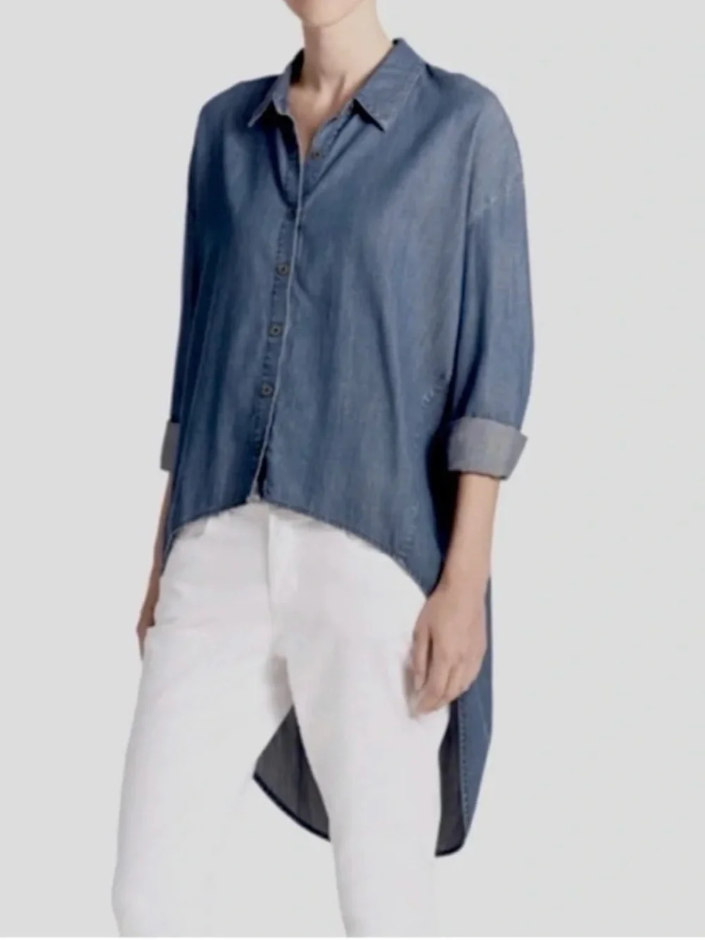The Fisher Project Cream Button-Front High-Low Blouse. - Picture 5 of 5